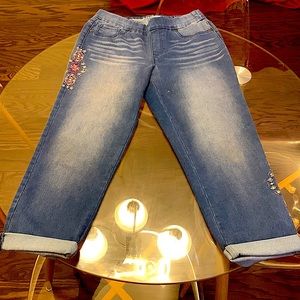 New Direction Capri Pants with a stretchy band, has some embellishments